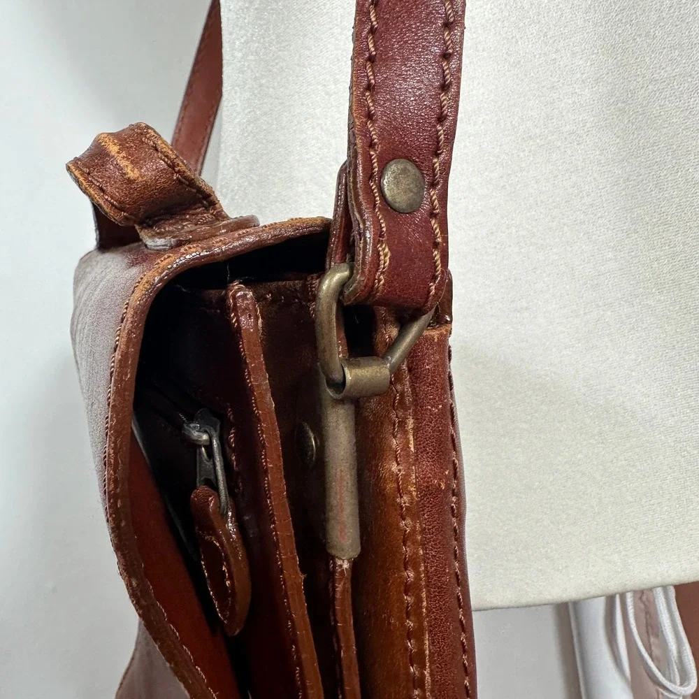 Vintage Genuine Leather Organizer Crossbody Bag Brown Messenger Purse Travel